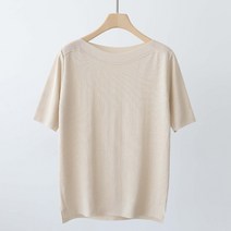 여성용 범브 루즈핏 보트넥 데일리룩 베이직 반팔 니트