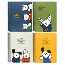 핑크풋 2000꼬망 코넬 노트 4종 x 2p 세트, 그린, 옐로우, 블루, 그레이, 1세트