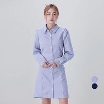 어썸어라운드 여성용 허리끈 스트라이프 셔츠 미니 원피스