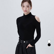 어썸어라운드 여성용 원숄더 트임 폴라 긴팔 티셔츠