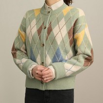 여성용 도넛 아가일 니트 가디건