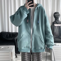 남성용 투컬러 후드끈 캐주얼 오버핏 후드집업