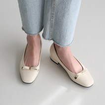 단골언니 여성용 금장 리본장식 헤어린 플랫 펌프스 2.5cm