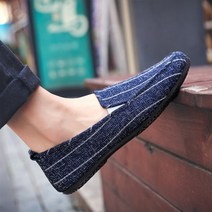 남성용 세로줄 캔버스 로퍼 슬립온