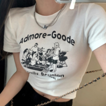 유토밸런 여성용 힙 크롭 슬림 반팔티