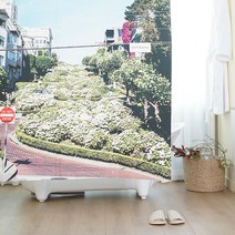 RESTINBATH 패브릭 욕실 샤워커튼 스프링빌리지 + 메탈집게링 세트, 1세트, 멀티(혼합)컬러