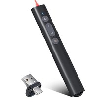 PPTSLID 파워포인트 클리커 프리젠테이션 레드 라이트가 있는 무선 프레젠터 리모컨 RF 2.4GHz USB 프리젠테이션용 슬라이드 어드밴서 맥 PC 노트북 스마트 보드용, USB-C/USB-A, 1개
