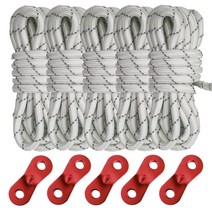 케이디 야광 캠핑 로프 스트링 타프 사이드용 6mm 5P, 화이트 (흰색) 6mm 4m x 5개 + 스토퍼