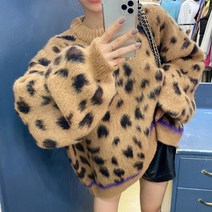 도니와 여성 4컬러 호피 레오파드 라운드넥 오버핏 니트