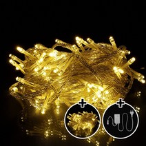 탄탄 LED 100구 AC220V 연결 크리스마스 트리전구 (2개) + 점멸잭 (1개) 세트, 투명선/전구색