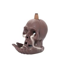 LUUSMM 846807 Reflow Incense Burner Skull Decorative Waterfall Handmade Ceramic Cylinder Stand Skele