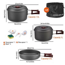 프랑스 스웨덴 사각 반합 캠핑용 수저통 웍 양념통 집게 토치 캠핑 조리기구 키트 nonstick 경량 배낭 요리 세트 야외 쿡 기어 냄비 팬 그릇 하이킹 피크닉 여행, 2