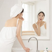 드라이 샤워가운 부드러운 골프 바스드레스 랩가운 터번 세트, 가운화이트(S)+터번
