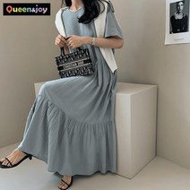 퀸앤조이 라운드넥 플리츠플리츠 맥시 원피스