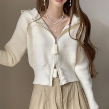 오버클래쓰 여성 후드집업 니트 스웨터 크롭 점퍼 긴팔 아우터