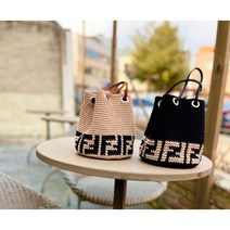 애시드 손뜨개 [코바늘 DIY ] 면사 F 백 / 코바늘 가방 / 뜨개 가방, 베이지(블랙)