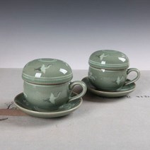 청자 운학 손다기세트(2인구성) - (다기/예쁜잔/청자다기/찻잔/도자기찻잔/부부다기/전통다기/인다기/인)