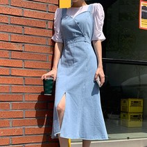 체리빌레 심쿵해버렷 데님원피스 뷔스티에 여름 트임 롱