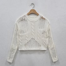오오엘 여성용 비치 꽈 라운드 여름 그물 니트, 아이보리