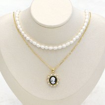 비투쥬얼리 925 실버 18K 두께금 진주 큐빅 까메오 목걸이