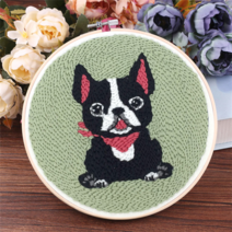 오꿈 펀치니들 패키지 자수 수예 kit, 19 프렌치불독, 15cm