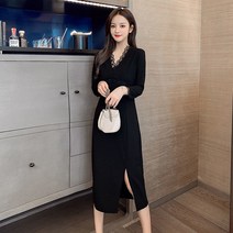 빅사이즈 여성 의류 지방 Mm2022 여름 레이스 레이스 스티치 V 넥 중간 길이 허리 가방 힙 드레스 여성 빠른배송