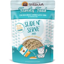 Weruva Slide N Serve Family Food 닭 가슴살 저녁 식사와 참치 파테 그레인 프리 캣 푸드 파우치, 5.5-oz pouch case of 12
