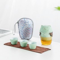휴대용다기세트 다도 전통 다기 숙우 다구 세트, 단일사이즈, 민트