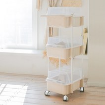 코코맘 트롤리 2단 3단 4단 보호캡 이동식 아기용품 기저귀정리함, 일반형4단, 보조바구니 추가, 크리스탈베이지