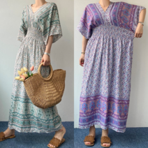 엘샾 여름 브이넥 가오리핏 에스닉 롱원피스 바캉스원피스 해변룩