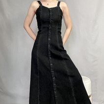 스판데님 나시 롱원피스 단추 흑청 데님원피스 슬림 캐주얼원페스