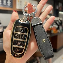 Tpu 자동차 키 케이스 커버 2022 2021 2020 현대 소나타 산타페 투손 Keyless 5 버튼 스마트 2023 Sonata SEL 산타 크루즈, T black with R