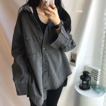 위드민 오버핏 흑청 그레이 남방