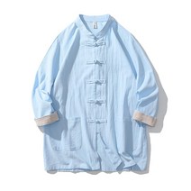 분홍색와이셔츠 C7212 P55 여름 차이나 면린넨 칠부 소매 남성 공연복 중국식 클래식 반팔 블루 4993737534
