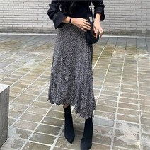 뒷밴딩 프릴 레오파드 호피 주름 플리츠 A라인 롱 스커트