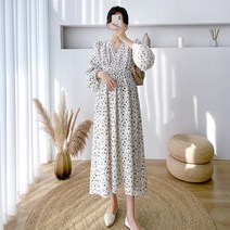 임부복 보정 봄출산 v-목 복장 높은 허리 임신 한 여자 비치 패션 인쇄 느슨한 쉬폰 휴일 옷
