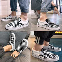 청바지에 어울리는 바둑판 체크 슬립온