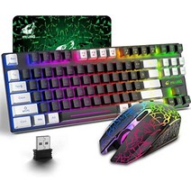 블루투스 키보드 마우스 무선 87 키 레인보우 led 백라이트가있는 게임 및 콤보 pc, 블랙+화이트