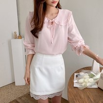 여자 프릴 빅카라 쉬폰 여성 리본 긴팔 긴소매 블라우스