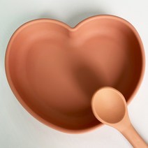 하트 흡착식판 실리콘 이유식용기 그릇 + 스푼 - 5색, 피치