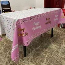 식탁보 테이블보 방수 미니 원탁 생일 파티 장식 블랙 골드 플라스틱 축하 테이블 천 커버 용품, light pink