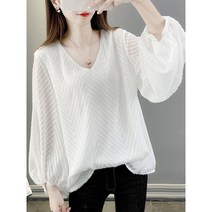 휠렉스 봄 여성 브이넥 벌룬 슬리브 소매 루즈핏 블라우스 9333