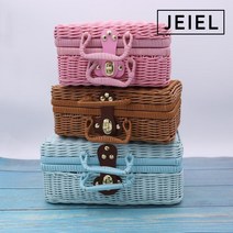 제이엘 라탄바구니 수납 정리함 빈티지 등나무 보관 케이스 메이크업 홀더 가방 라탄박스, 다크커피 M