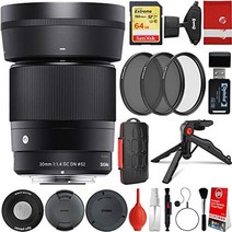 시그마 30mm f1.4 dc dn 현대 렌즈 sony e 마운트 번들 64gb 메모리 카드 ir 원격 제어 3 개 필터 키트 손목 스트랩 카드 리더
