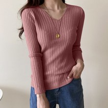 데일리앤 여성 여리핏 골지 브이넥 니트 티셔츠 루지