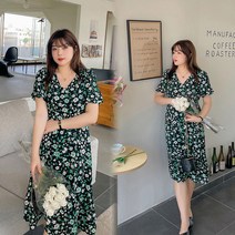[국내당일발송]지패션 플라워 패턴 브이넥 빅사이즈 원피스 바캉스룩 데일리룩 XL 2XL 3XL 4XL 까지