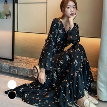 여성 꽃무늬 롱 원피스 URD135쉬폰원피스 롱원피스 쉬폰롱원피스 플레어원피스 가을원피스