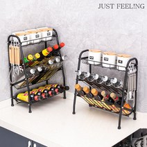 JUST FEEL!NG 주방 양념정리 선반 다용도 주방양년 거치대 정리함 가정용 테이블 정리 거치대, 사층, 블랙