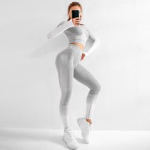 고성능 Ombre 요가 세트 운동 스포츠웨어 여성 피트니스 자르기 가기 허리 레깅스 체육관 의류 긴 스포츠 정장, [02] M, [03] Gray white