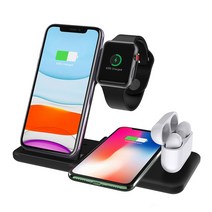 4 1 15W 무선 충디지털 스탠드 아이폰 8 X XS Max XR 11 12 13 14 애플워치 7 6 Airpods 프로 빠른 충전 도킹 스테이션, [02] Black